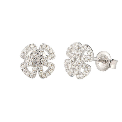 White Gold Hollow Four-leaf Clover Shape Full Stones Stud Earrings