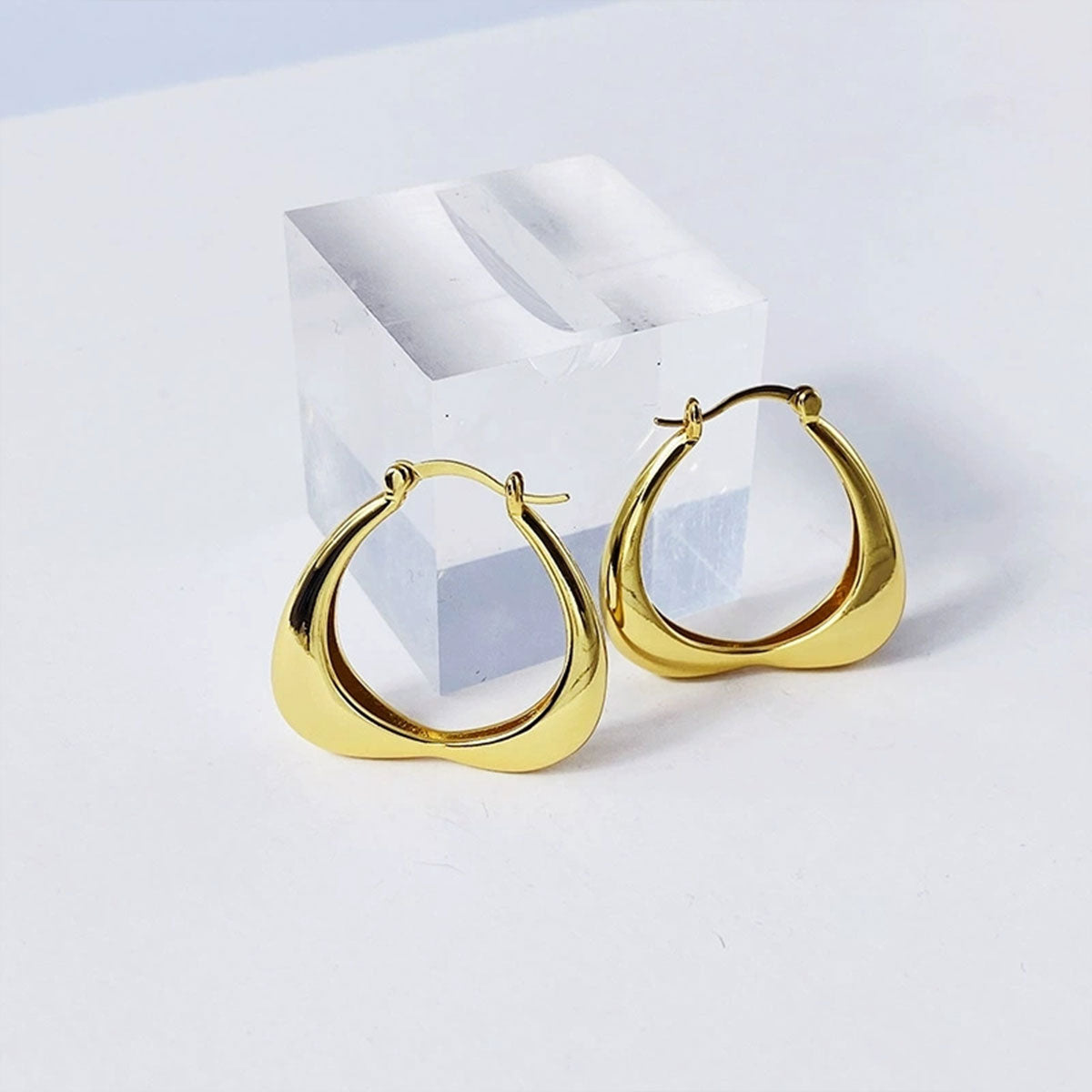 White Gold Dangle Heart Shape Hoop Earrings