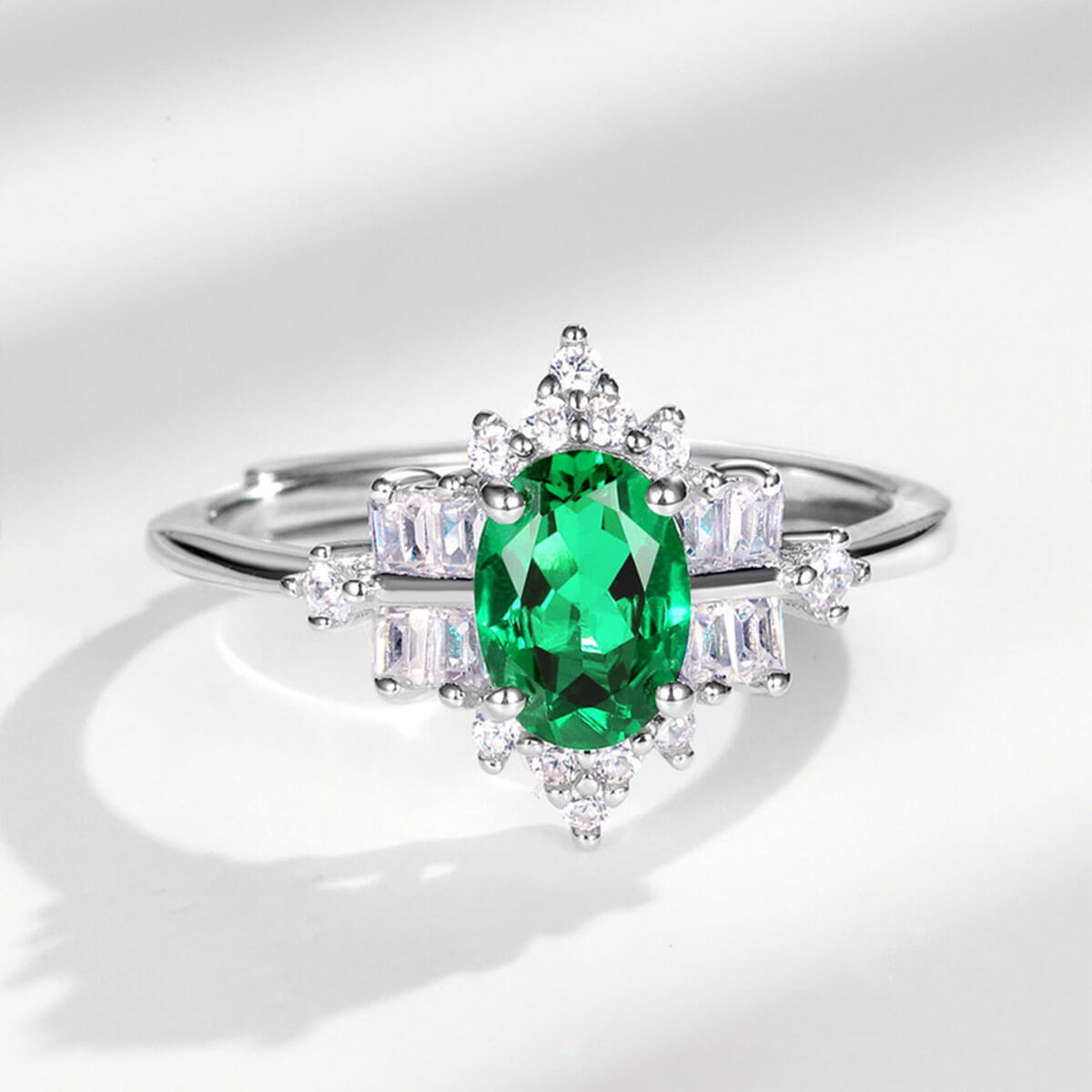 White Gold S925 Silver Olive Cut Emerald Ring