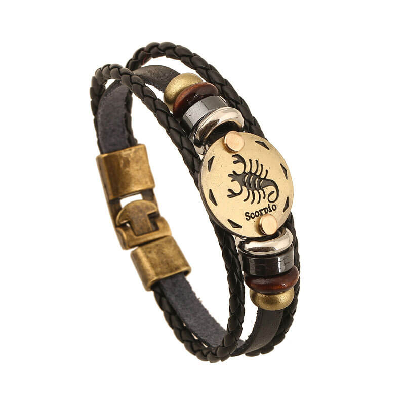 Zodiac Cowhide Simple Multi-layer Retro Braided Couple Leather Bracelet