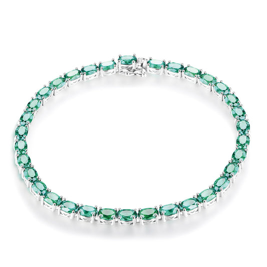 Sterling Silver Pear Cut Emerald Gem Tennis Bracelet