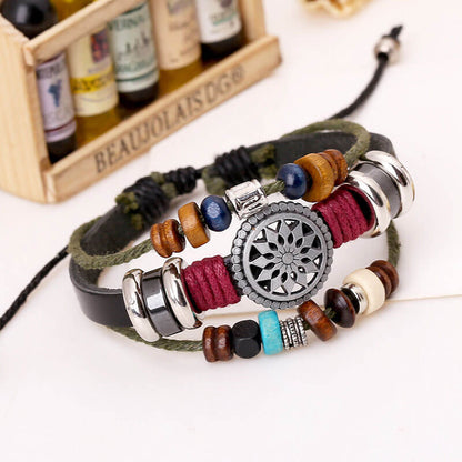 Retro Personality Cowhide Fashion Temperament All-match Beaded Leather Bracelet