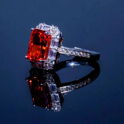 White Gold Rectangle Ruby Adjustable Halo Ring