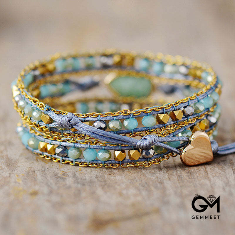 Amazonite Crystal Multi-Layered Braided Bracelet