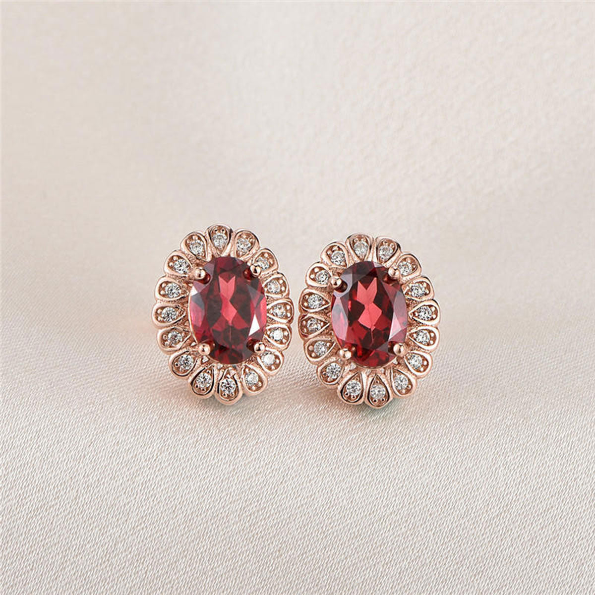 Ruby Garnet Full Stones Olives Stud Earrings