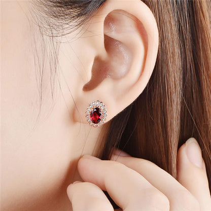 Ruby Garnet Full Stones Olives Stud Earrings