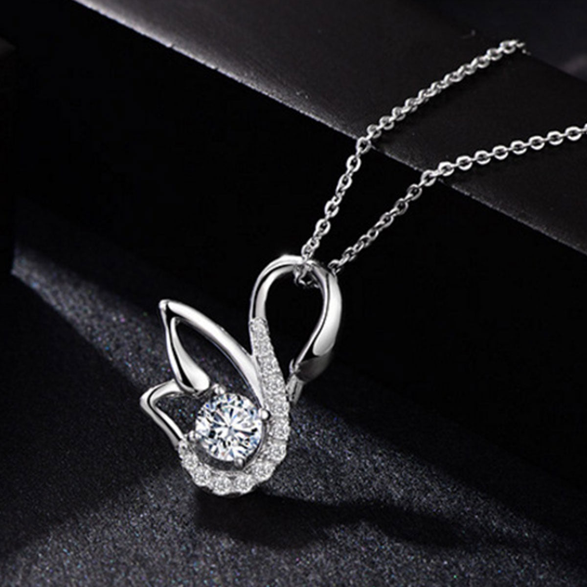 White Gold Swan Shape Full Stones Pendants Chains