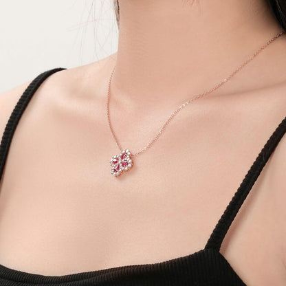 Hollow Four-leaf Clover Ruby Moissanite Chain