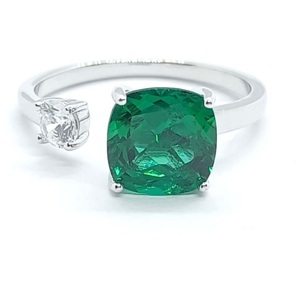 White Gold Clip-On Adjustable Emerald Ring