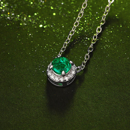 White Gold Halo Infinite Emerald Pendant Chain