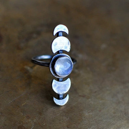 Retro Crescent Moonstone Feminine Energy Ring