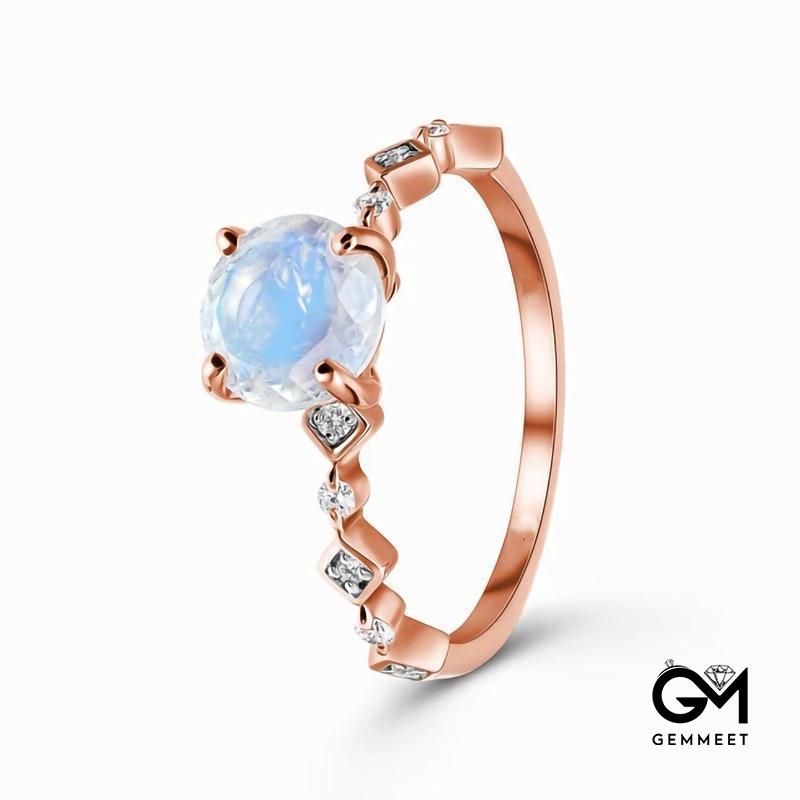 Round Moonstone Rose Gold Ring