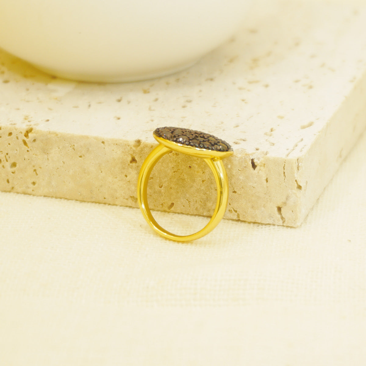 Golden Druzy Brown Stones Signet Ring