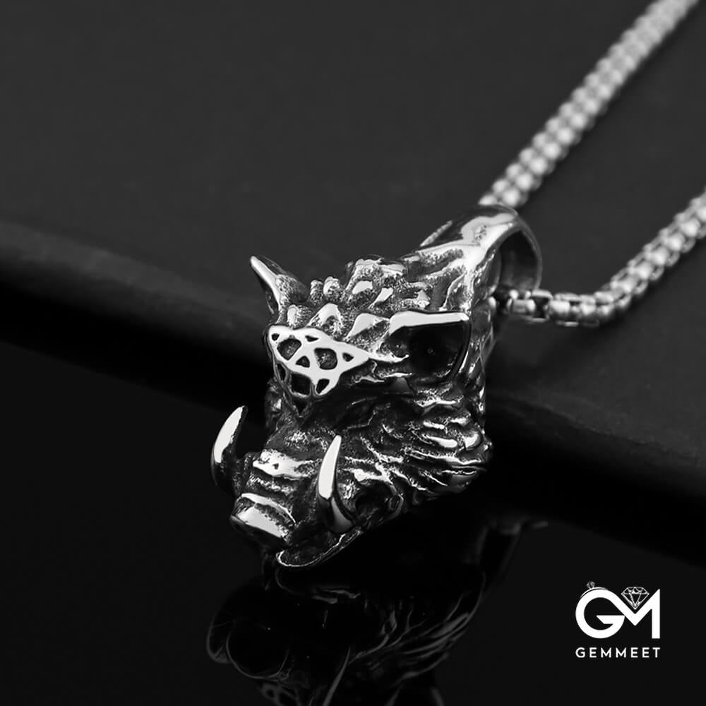 Stainless Steel Wild Boar Pendant Necklace