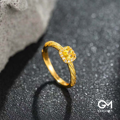 "Moonlit Golden Kiss" - Small Sugar Cube Citrine 18k Gold Plated Ring