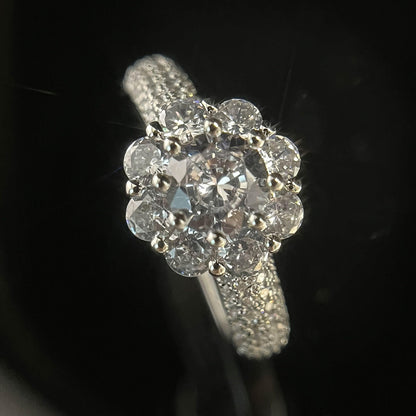 White Gold Flower Shape Full Stones Ring