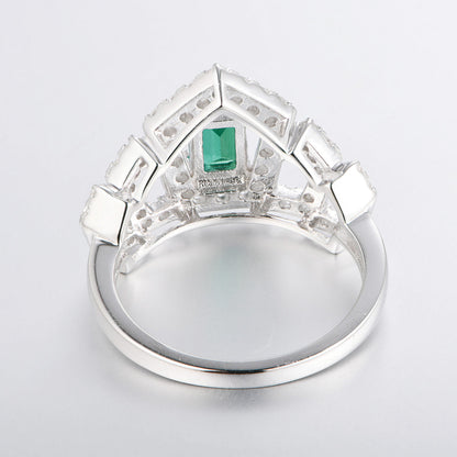 White Gold Square Emerald Crown Ring with Channel Setting Full Stones