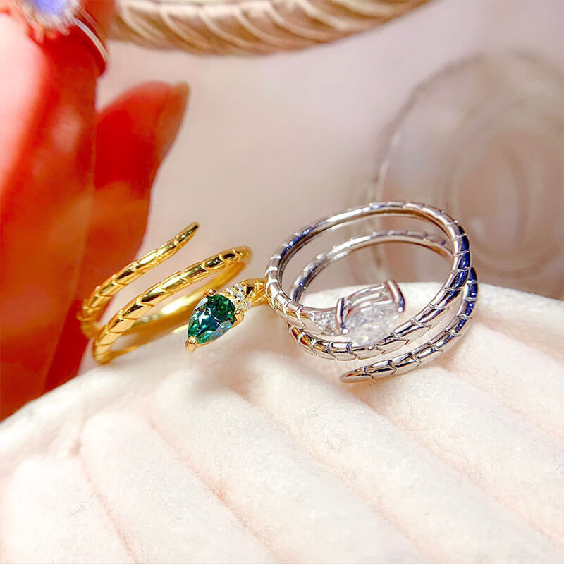 Light Luxury Water Drop Zircon Ring Small Snake Ring Fashion Personality Versatile Winding Snake Ring