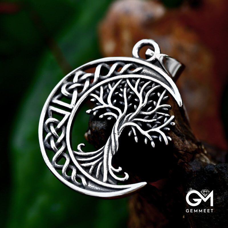 Tree of Life Stainless Steel Moon Pendant