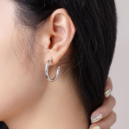 White Gold Classic Hammered Midi Hoop Earrings