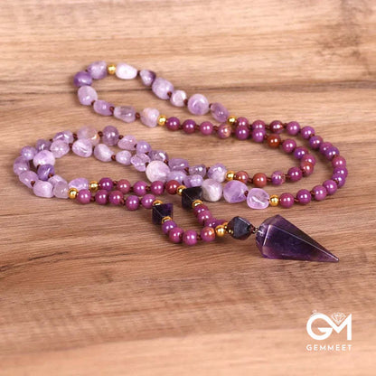 Purple Jade Amethyst  Beaded Mala Necklace