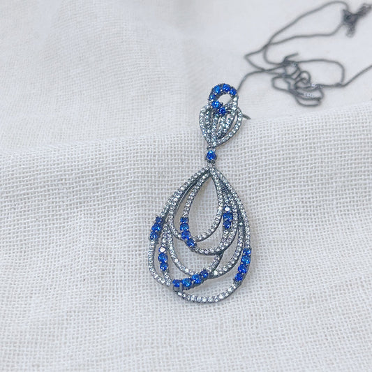 Oval Irregular Blue Zircon Pendant Necklace