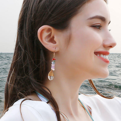 Resort Ocean Style Natural Shell Conch Earrings Haute Chic Bohemian Women's Fashion Hand-woven Earrings