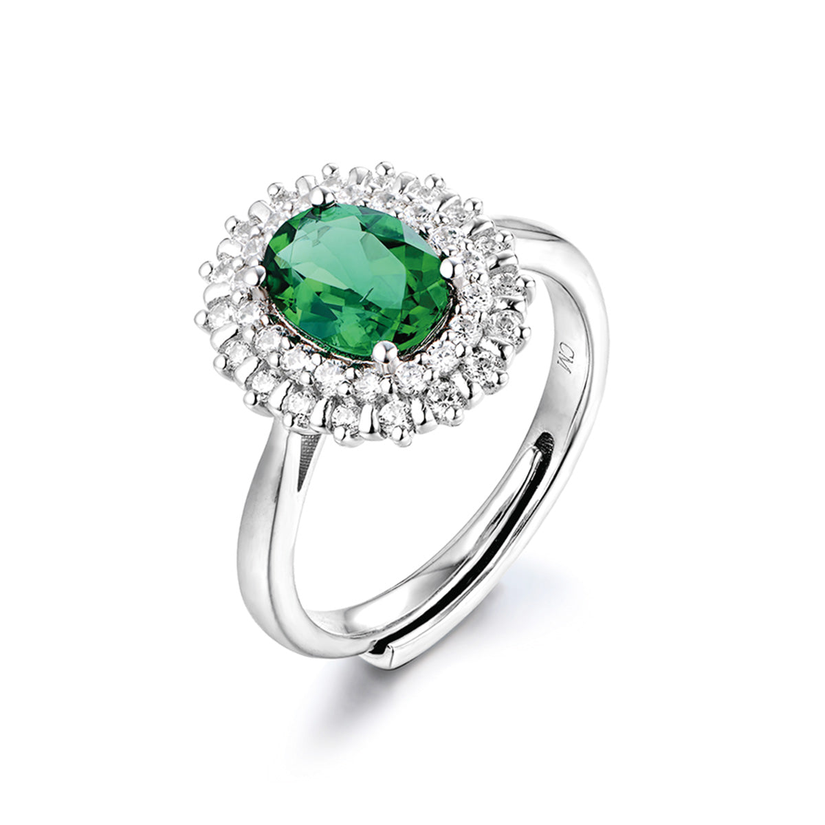 White Gold Pear Emerald Gem Signet Ring with Worldwide Setting Stones