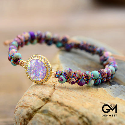 Purple Imperial Stone Opal Double Layer Hand Woven Bracelet