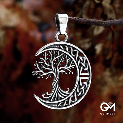 Tree of Life Stainless Steel Moon Pendant