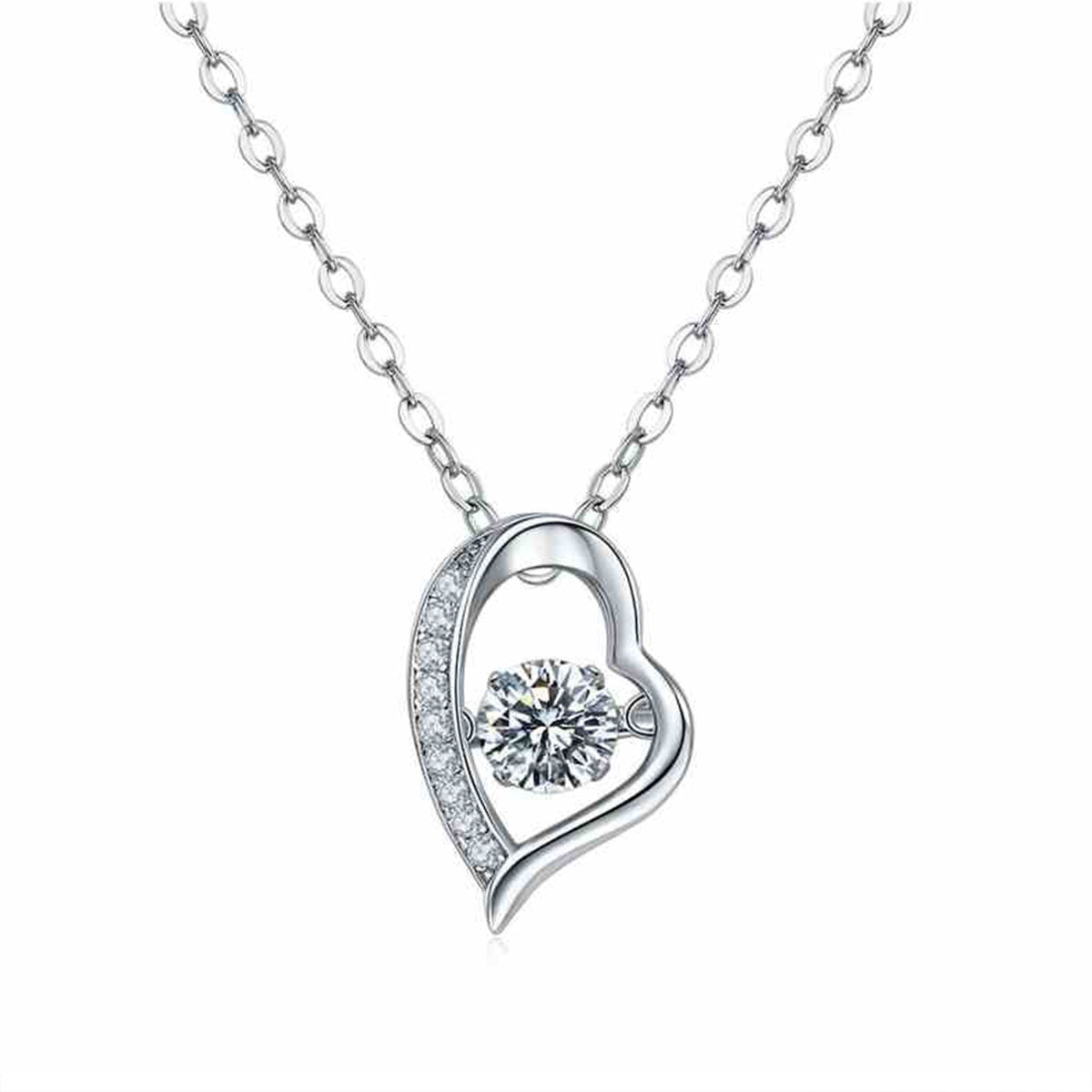 White Gold Hollow Heart Shape Beating Shinny Pendants Chains