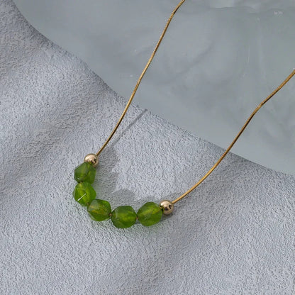 Natural Prehnite Beaded Stainless Steel Necklace