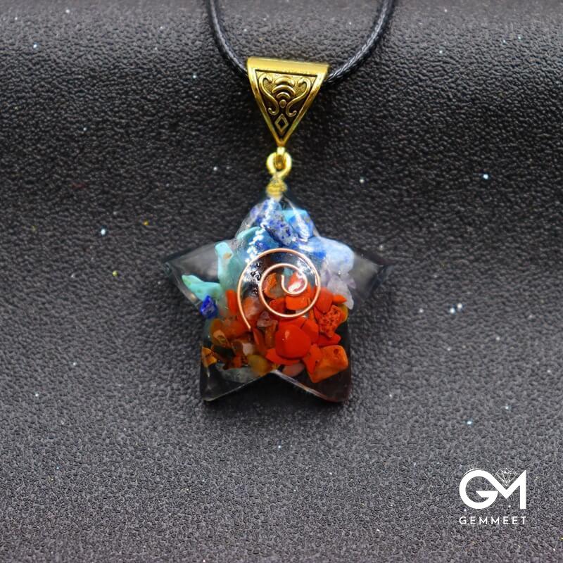 Colorful Stone Moon Star Pendant Necklace