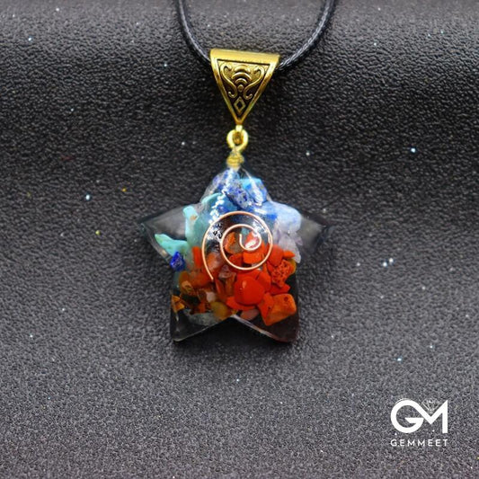 Colorful Stone Moon Star Pendant Necklace