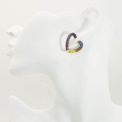 Full Colored Stones Heart Shape Gold Hoop Earrings