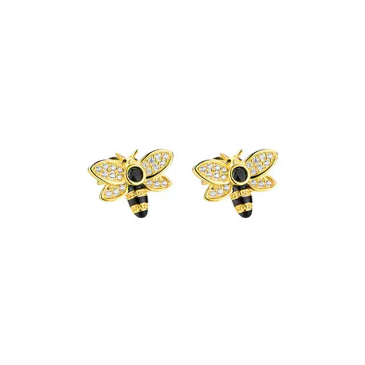 Gold Cute Bee Shape Full Stones Snap Stud Earrings