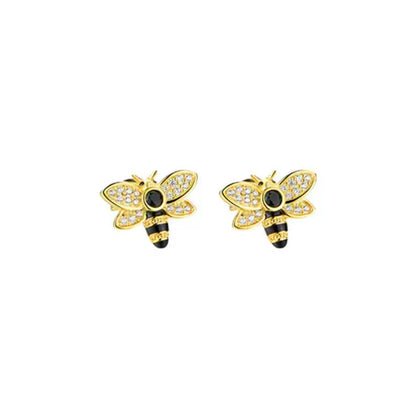 Gold Cute Bee Shape Full Stones Snap Stud Earrings