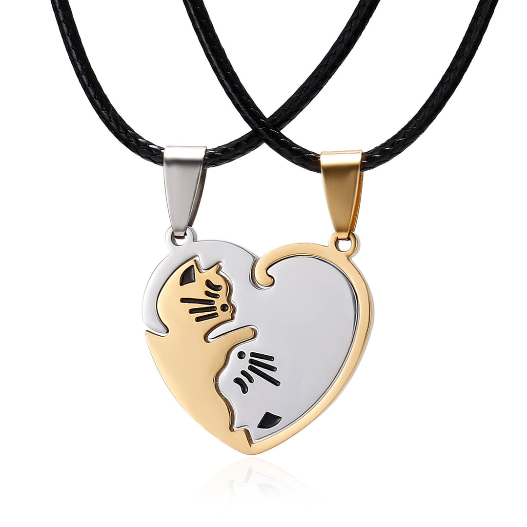 "My Love" Cute Cat Shape 2 IN 1 Couple Necklace