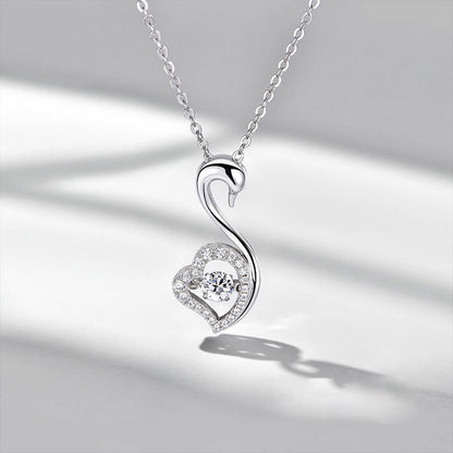 White Gold Swan Hollow Heart Shape Beating Pendants Chains