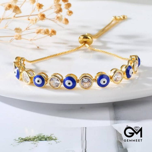 White Zircon Evil Eye Adjustable Bracelet