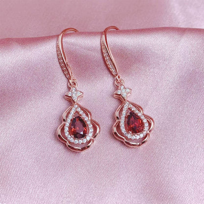 Rose Gold Red Agate Drip Shape Dangle Earrings