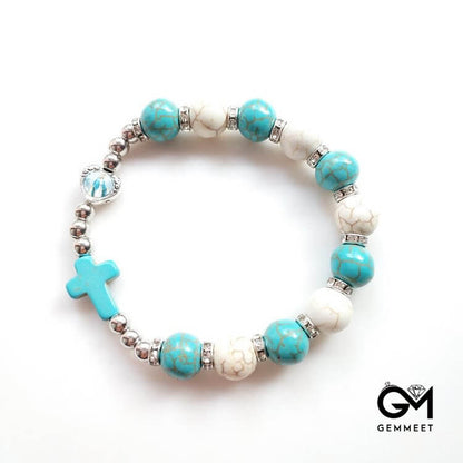 Turquoise White Turquoise Beads Cross Bracelet