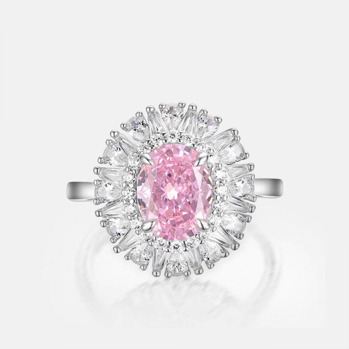 White Gold Emerald Cut Stones Pink Gem Halo Ring