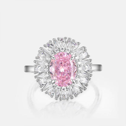 White Gold Emerald Cut Stones Pink Gem Halo Ring