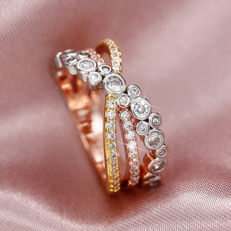 Luxury Three Tone Design Wedding Zircon Ring