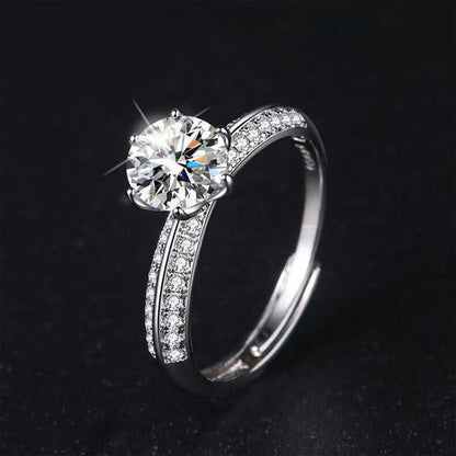 White Gold S925 Channel Setting Stones Adjustable Moissanite Ring