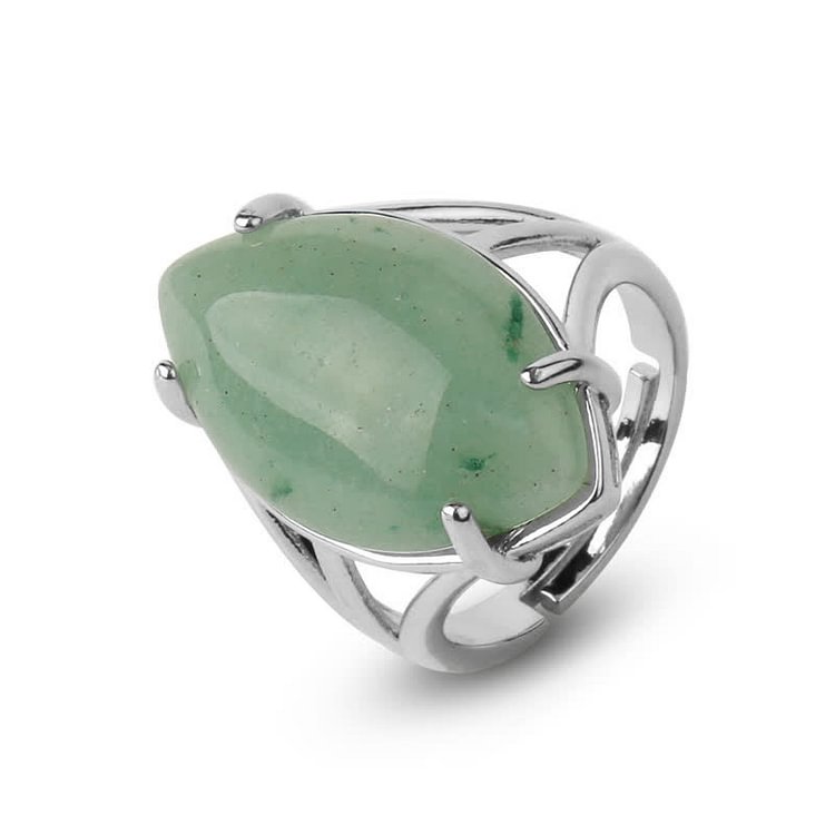 Color Stone Olive Shape Adjustable Ring