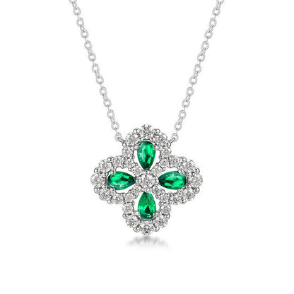 Hollow Four-leaf Clover Emerald Chain