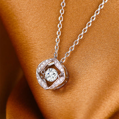 White Gold Rose Shape Full Stones Beating Pendant Chain