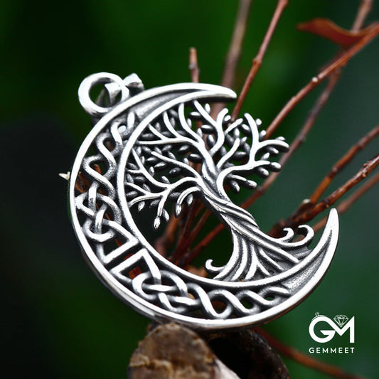 Tree of Life Stainless Steel Moon Pendant